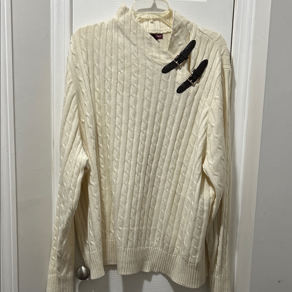 Jessica London Ivory Cable Knit Sweater with Toggle Accents